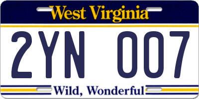 WV license plate 2YN007