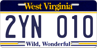 WV license plate 2YN010