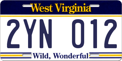 WV license plate 2YN012