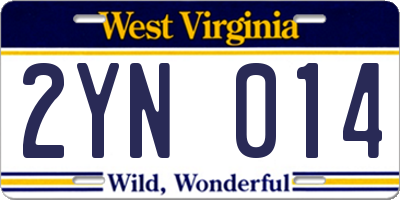 WV license plate 2YN014