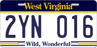 WV license plate 2YN016