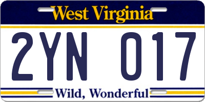 WV license plate 2YN017