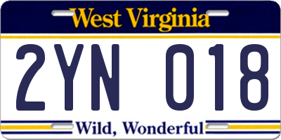 WV license plate 2YN018