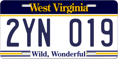 WV license plate 2YN019