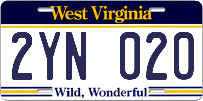 WV license plate 2YN020