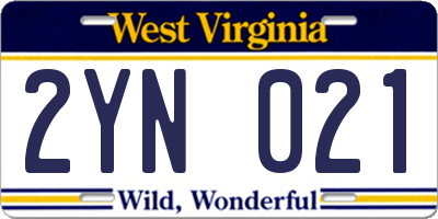WV license plate 2YN021