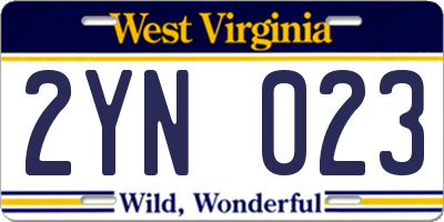 WV license plate 2YN023