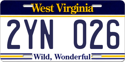 WV license plate 2YN026