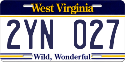 WV license plate 2YN027