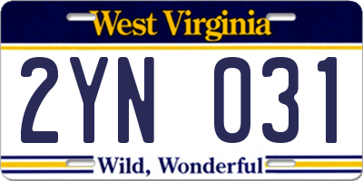 WV license plate 2YN031