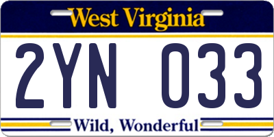 WV license plate 2YN033