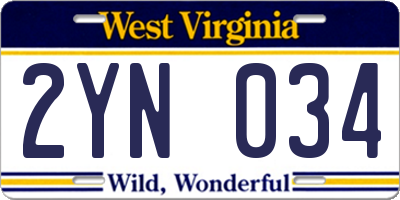 WV license plate 2YN034