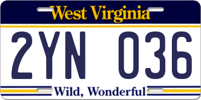 WV license plate 2YN036