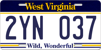 WV license plate 2YN037