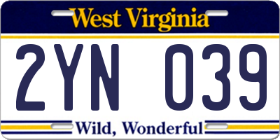 WV license plate 2YN039
