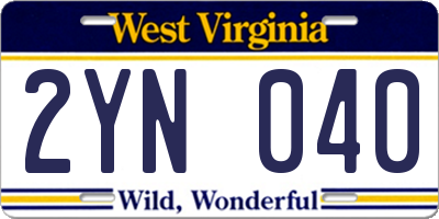 WV license plate 2YN040