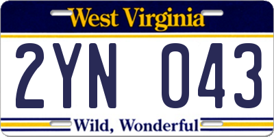 WV license plate 2YN043