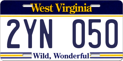 WV license plate 2YN050