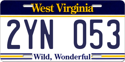 WV license plate 2YN053