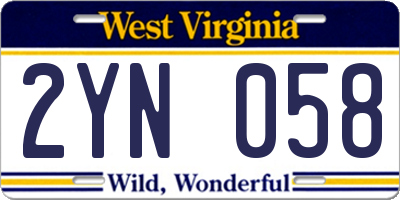 WV license plate 2YN058