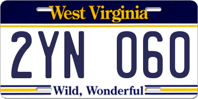 WV license plate 2YN060