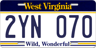 WV license plate 2YN070