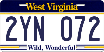 WV license plate 2YN072