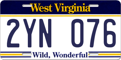 WV license plate 2YN076