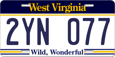 WV license plate 2YN077