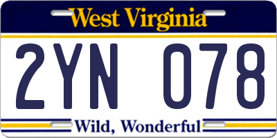 WV license plate 2YN078