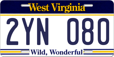 WV license plate 2YN080
