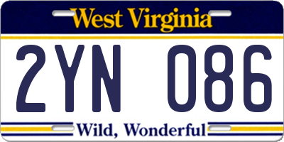 WV license plate 2YN086