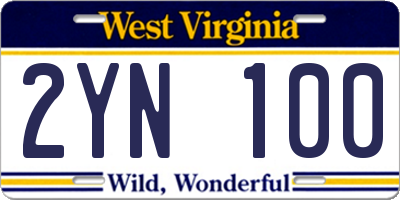 WV license plate 2YN100