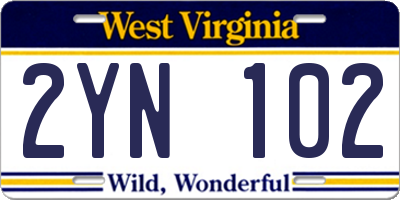 WV license plate 2YN102