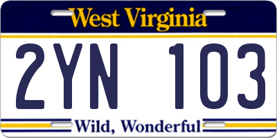 WV license plate 2YN103
