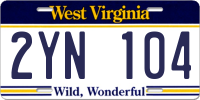 WV license plate 2YN104