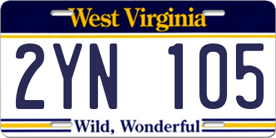 WV license plate 2YN105