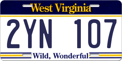 WV license plate 2YN107