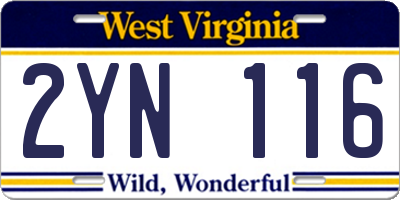 WV license plate 2YN116