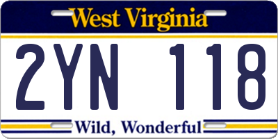 WV license plate 2YN118