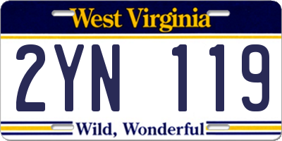 WV license plate 2YN119
