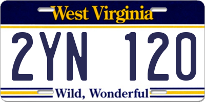 WV license plate 2YN120