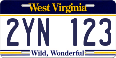 WV license plate 2YN123
