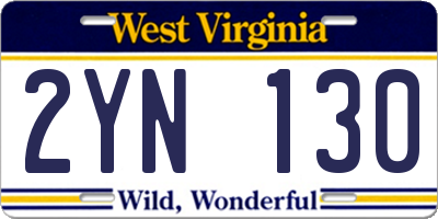 WV license plate 2YN130