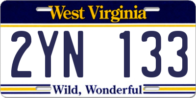 WV license plate 2YN133