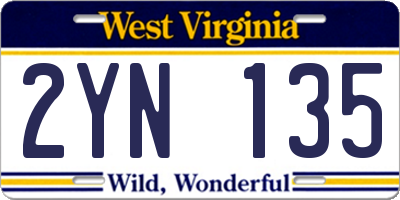 WV license plate 2YN135