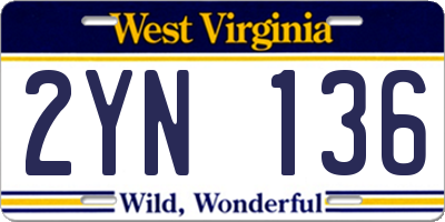 WV license plate 2YN136
