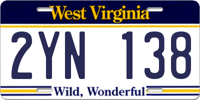 WV license plate 2YN138