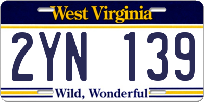 WV license plate 2YN139