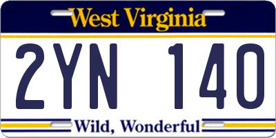 WV license plate 2YN140